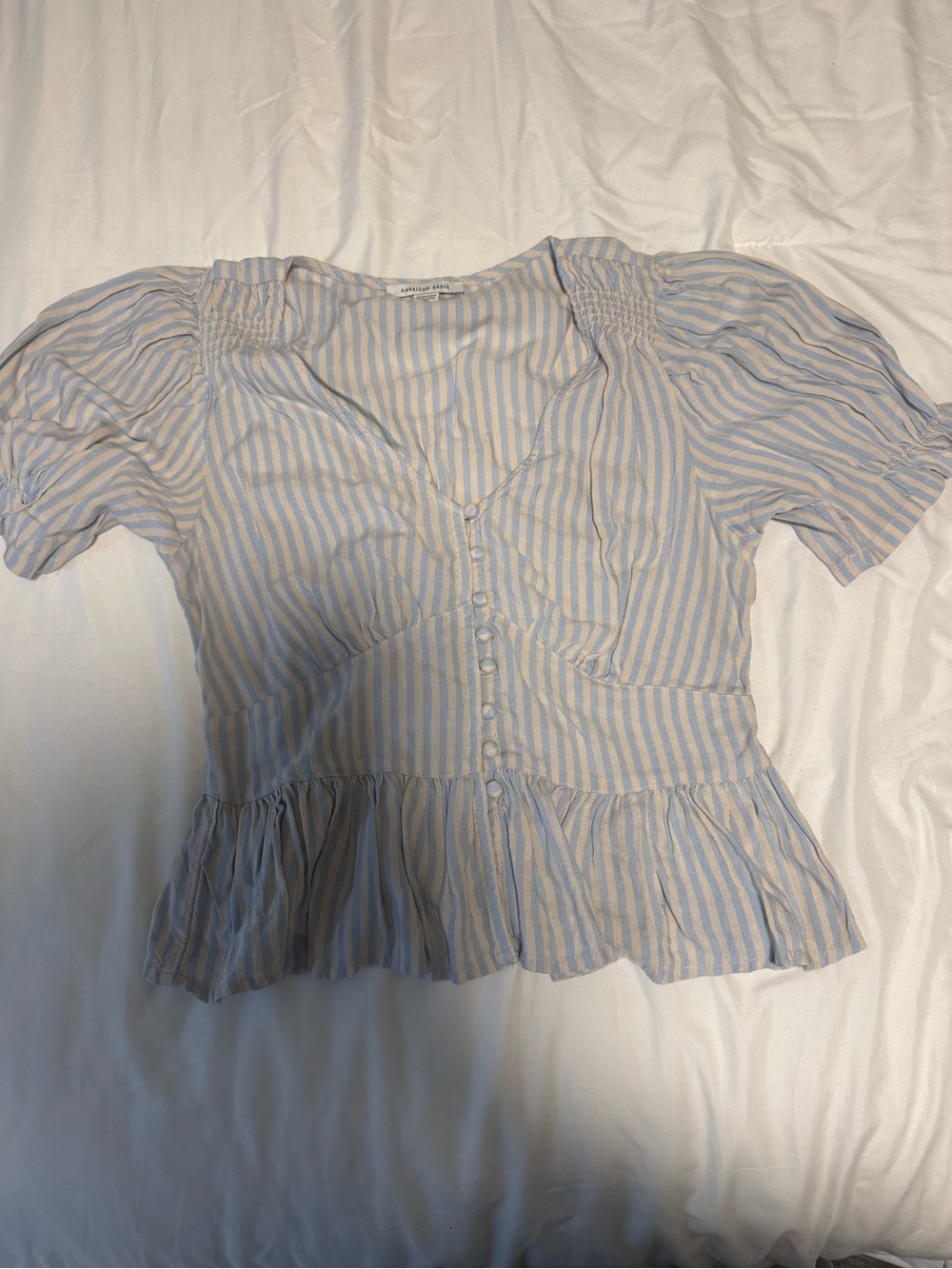 American Eagle Stripe Peplum Button-Front Women's Top